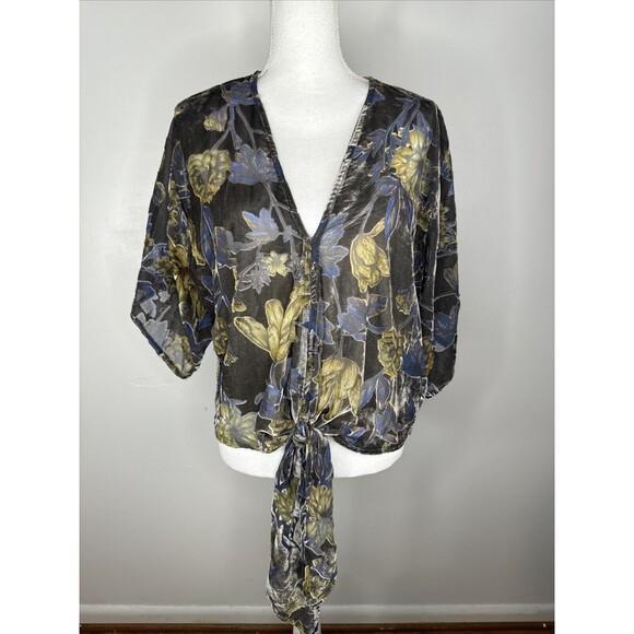 By Together Tops - By Together Sz Small Velvet Burnout Tie Front Top Floral Boho Fairy Made In USA